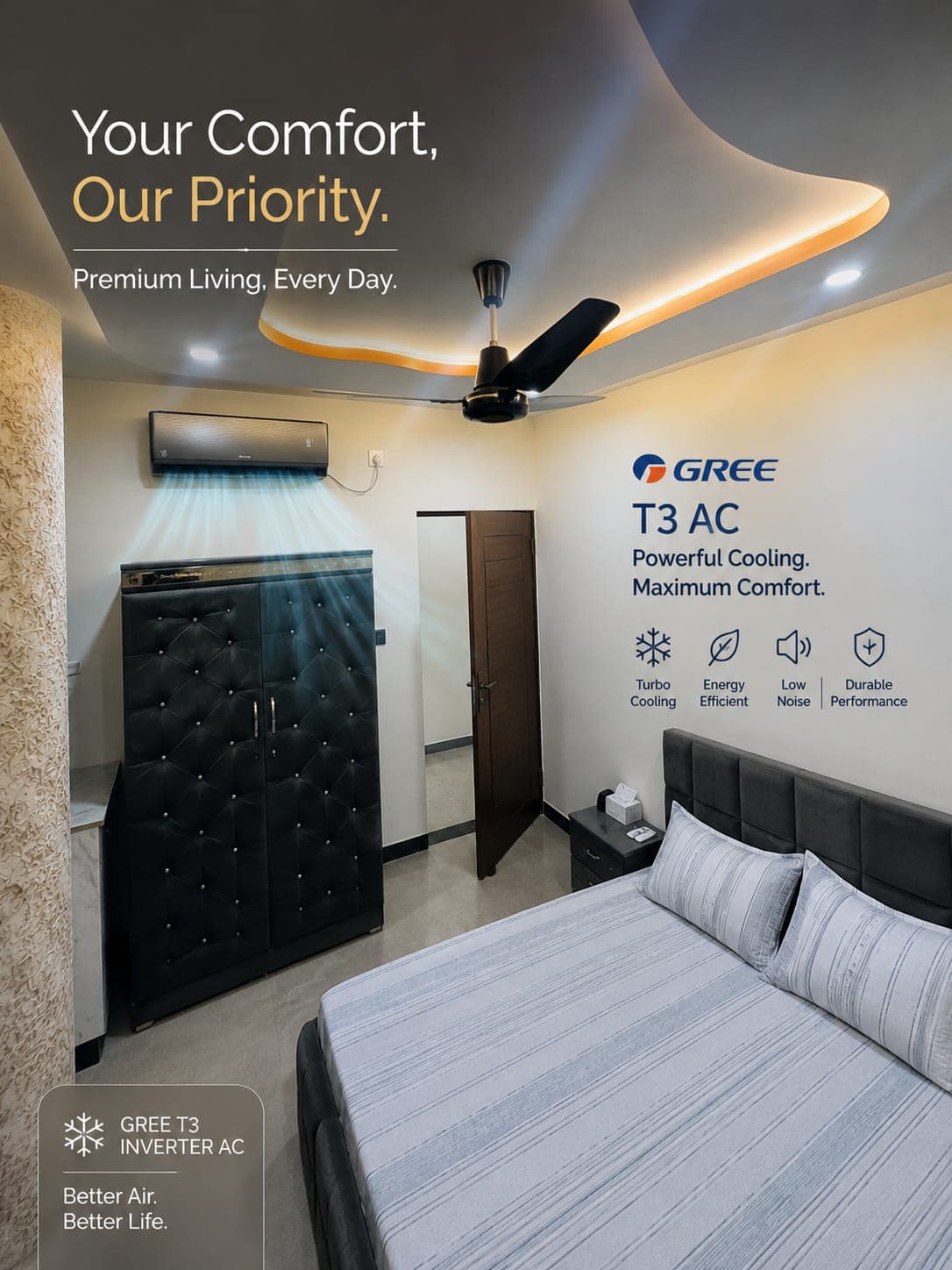Air Conditioned Room with Gree T3 AC — Chakwal Guest House